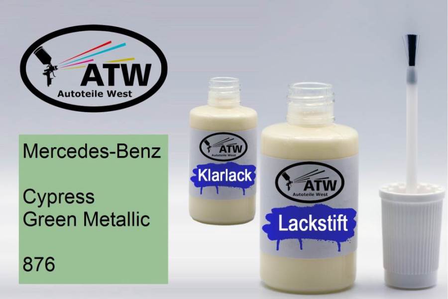 Mercedes-Benz, Cypress Green Metallic, 876: 20ml Lackstift + 20ml Klarlack - Set, von ATW Autoteile West.